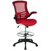 Flash Furniture Kelista Mid-Back Red Mesh Ergonomic Drafting Chair with Adjustable Foot Ring and Flip-Up Arms