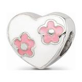 Mia Diamonds Solid 925 Sterling Silver Reflections Kids Enameled Heart with Pink Flowers Bead