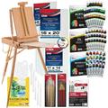 U.S. Art Supply 121-Piece Custom Artist Painting Set with Coronado Field Studio Sketch Box Easel 72 Paint Colors 24 Acrylic 24 Oil 24 Watercolor 8 Canvases 32 Brushes Painting Pad 2 Palettes