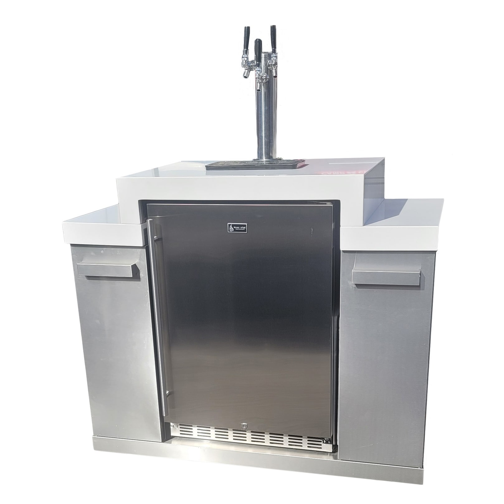 Mont Alpi MA-KEG Stainless Steel Outdoor Triple Tap Kegerator Refrigerator Module with Digital Display with Granite Countertops