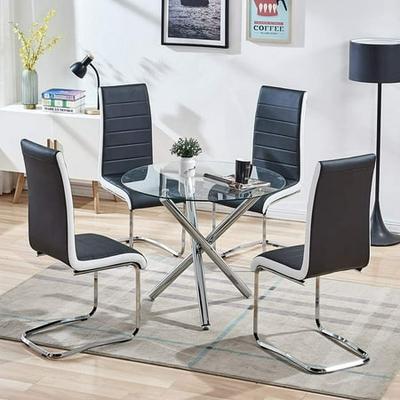 5pcs Modern Round Dining Table Set, High Back Dining Room Chairs Set Of 4