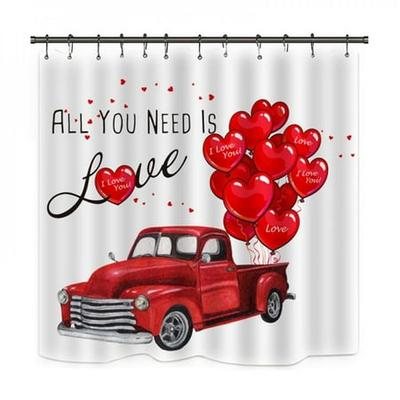 Valentine's Day Shower Curtain Sets Romantic Rose Truck For Bathroom Decor 