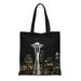 KDAGR Canvas Tote Bag People Seattle Skyline at Night Space Cityscape Communications Tower Reusable Handbag Shoulder Grocery Shopping Bags