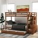 Twin Over Twin Bunk Bed with Trundle, Solid Twin Bunk Bed Frame with Storage Drawers&Strairway, Space-saving Twin-Over-Twin Bunk Bed Frame for Kid's Room/Dorm Room, No Box Spring Needed, Walnut, A482