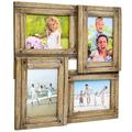 Excello Global Products EGP-HD-0314 Rustic Distressed Wooden Picture Frames Collage Family Holds Four 4x6 Photos Collage Picture Frames Brown 13.5 x 13.5