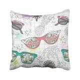 WOPOP Colorful Flower Cute Summer Abstract Pattern With Sunglasses Fun Hipster Pink Glasses Teen Pillowcase Throw Pillow Cover 18x18 inches