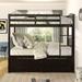 Twin Over Twin Bunk Bed, Solid Wood Twin Bunk Bed with Ladder and Safety Rail, Bunk Bed Twin Over Twin for Kids Teens, Twin Over Twin Bunk Bed Frame with Trundle and 3 Storage Drawers, Espresso, R2407