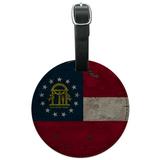 Rustic Distressed Georgia State Flag Round Leather Luggage Card Suitcase Carry-On ID Tag