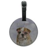 British Bulldog Puppy Dog Sweet Dreams Glasses Round Leather Luggage Card Suitcase Carry-On ID Tag