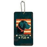 American Fido American USA Flag Lab Dog Wood Luggage Card Suitcase Carry-On ID Tag