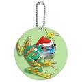 Santa Hat Rainforest Christmas Tree Frog Round Luggage ID Tag Card Suitcase Carry-On