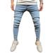 Binpure Men's Stretch Biker Jeans Mid Waist Skinny Washed Denim Pants