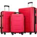 3pcs Luggage Set ABS Suitcases Waterproof Trolley Cases with Lock & Spinner Wheels Expandable Baggage, Red