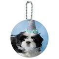 Shih Tzu Dog Birthday Party Hat Round Luggage ID Tag Card Suitcase Carry-On