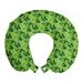 Botanical Travel Pillow Neck Rest, Clutter of Leaves with Swirls on the Background, Memory Foam Traveling Accessory Airplane and Car, 12", Lime Green Hunter Green, by Ambesonne