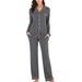 Women's V-neck Long Sleeve Trousers Pajamas Suit Black Plus Size Women Clothes Suits