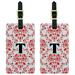 Letter T Initial Damask Elegant Red Black White Luggage Tags ID, Set of 2