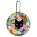 Black Cat Hiding in Spring Flowers Round Luggage ID Tag Card Suitcase Carry-On