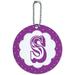 Letter S Initial Flower Purple Round Luggage ID Tag Card for Suitcase or Carry-On