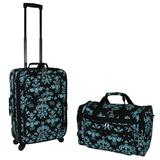 World Traveler 2-PC Carry-On Expandable Spinner Luggage Set - Black Blue Damask