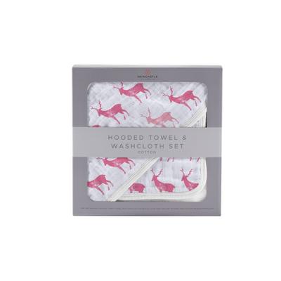 Pink Deer Cotton Hooded Towel and Washcloth Set - Newcastle Classics 9001