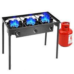 Gymax Outdoor 3-burner Stove High Pressure Propane Gas Camp Stove 225,000 Btu Cast Iron in Black/Gray | 30 H x 34 W x 18 D in | Wayfair GYM08272