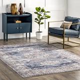 Blue/Red 60 x 0.08 in Area Rug - Langley Street® Grube Machine Washable Distressed Vintage Area Rug in Blue/Ivory/Red | 60 W x 0.08 D in | Wayfair