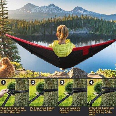 Portable Indoor/Outdoor Backpacking & Camping Hammock Blue 210T Nylon Woods Single Hammock with Tree Straps 
