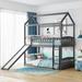 Solid Pine Twin over Twin House Bunk Bed with Guardrails, Convertible Ladder & Slide