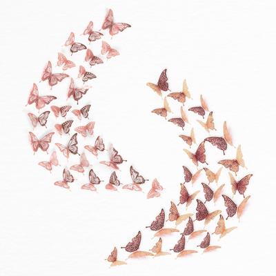 WALPLUS 52pcs 3.1" x 4.5" Rose Gold 3D Butterflies Mix Wall Decals Stickers Home Decor Removable PVC DIY Art Mural