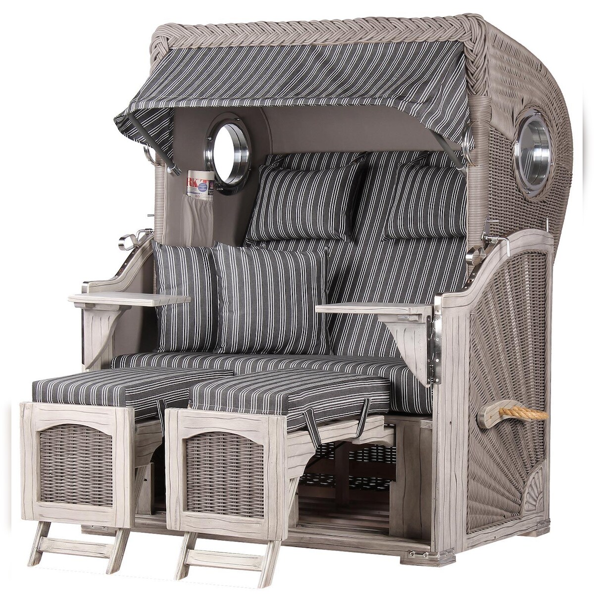 Mr. Deko Strandkorb - bene living - Ammersee Mahagoni Bullauge washed grey - PE Koboo grey - Modell 500 Image