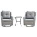 Fruttuo Swivel Steel Rattan 3-Piece Patio Conversation Set with Cushions in Grey - Manhattan Comfort OD-CV018-GY