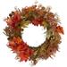 Northlight Seasonal 24-Inch Autumn Harvest Maple Leaf w/ Berries Artificial Wreath; Unlit, Polyester in Orange/Red | 24 H x 24 W x 6 D in | Wayfair