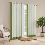 Waverly Hampton Border Striped Room Darkening Grommet Single Curtain Panel Polyester in Green/Blue | 95 H x 52 W in | Wayfair 22716801427