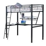 Metal Twin Loft Bed with Desk in Silver and Black