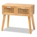 Falan Mid-Century Modern 2-Drawer Wood Console Table with Rattan-Oak