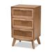 Baxton Studio Baden Mid-Century Modern Walnut Brown Finished Wood 3-Drawer End Table with Rattan