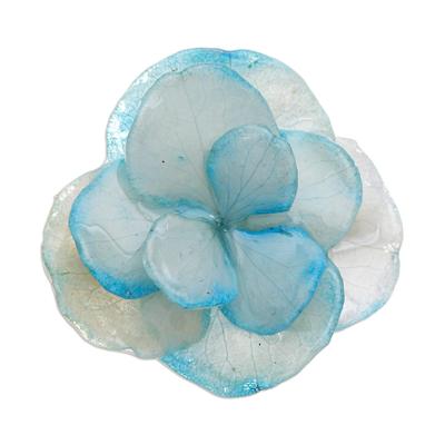 Pale Blue Hydrangea,'Thai Resin Coated Natural Blue Hydrangea Brooch Pin'