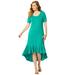 Plus Size Women's Everyday Knit Flounce Hem Maxi Dress by Jessica London in Aqua Sea (Size 22 W) Soft & Lightweight Long Length