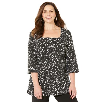 Plus Size Women's Ultra-Soft Square-Neck Tee by Catherines in Black Tossed Confetti (Size 1XWP)