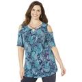 Plus Size Women's Tropical Wish Open-Shoulder Tee by Catherines in Paisley (Size 2X)