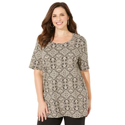 Plus Size Women's Suprema Ultra-Soft Scoopneck Tee by Catherines in Black Medallion (Size 3XWP)