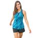 Plus Size Women's Longer-Length Racerback Tankini Top by Swim 365 in Aqua Abstract (Size 32)