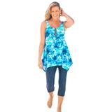 Plus Size Women's Longer-Length Tankini Top by Swim 365 in Multi Underwater Tie Dye (Size 18)