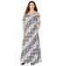 Plus Size Women's Open-Shoulder Pocket Maxi Dress by Catherines in Black And White Graphic Leaf (Size 4X)