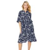 Plus Size Women's Ruffled Empire Dress by ellos in Navy Floral Print (Size 14/16)