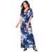 Plus Size Women's Stretch Knit Cold Shoulder Maxi Dress by Jessica London in True Blue Graphic Floral (Size 28 W)