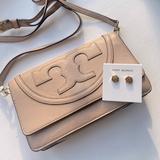 Tory Burch Bags | Both! Gorgeous Tory Burch Leather Purse With Matching Nib Tory Burch Earrings! | Color: Gold/Pink | Size: Os