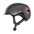 ABUS Urban Helm HUD-Y - mit magnetischem, aufladbarem LED-Rücklicht & Magnetverschluss - cooler Fahrradhelm für den Alltag - für Damen und Herren - Titan/Rot Matt, Größe L