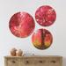 East Urban Home Designart 'Mysterious Red Cherry Blossoms' Landscape Wall Art Set Of 3 Circles in Brown/Green/Red | 34 H x 44 W x 1 D in | Wayfair